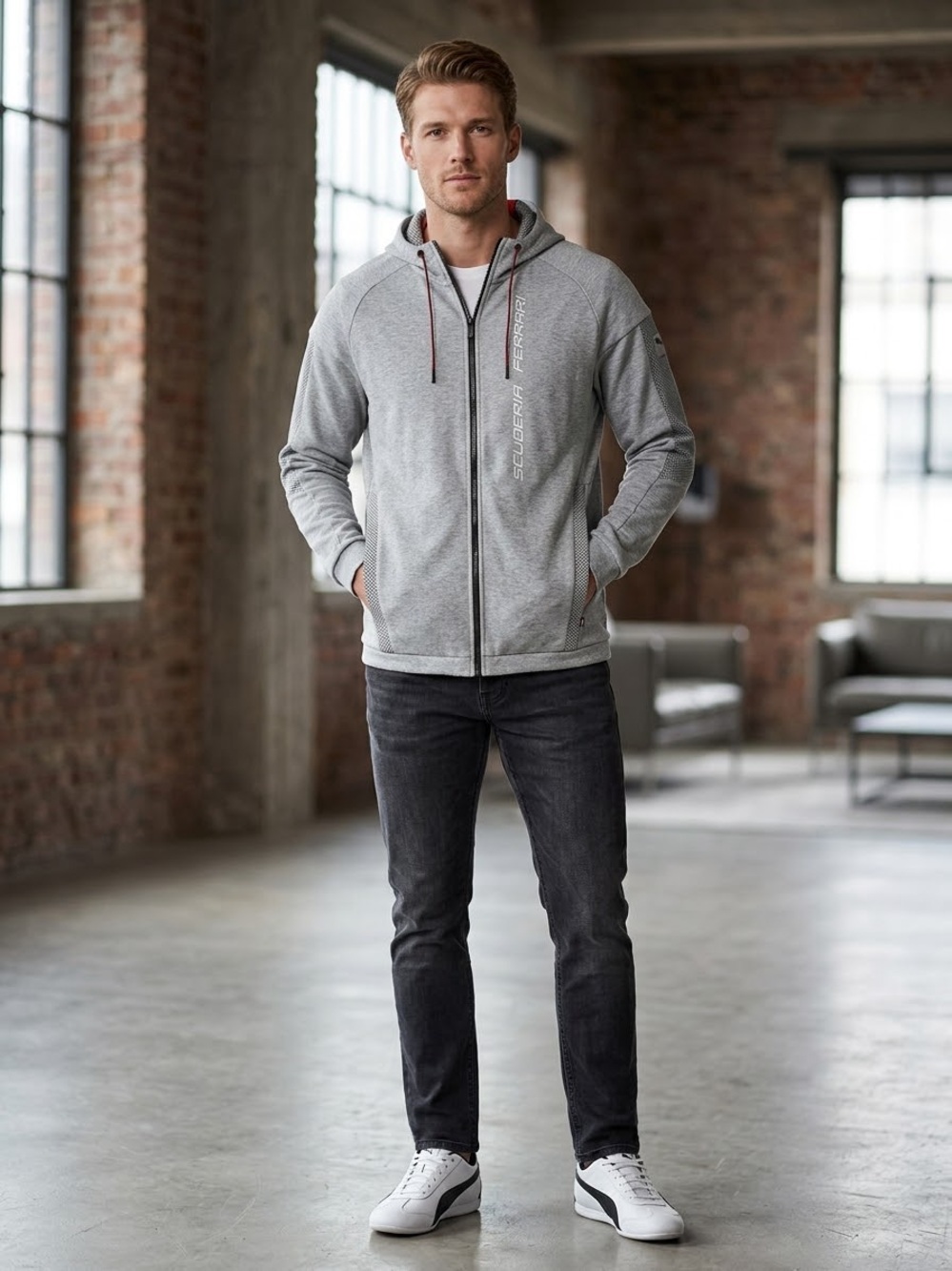 Men's Light Gray Performance Puma Hoodie with Vent Detailing